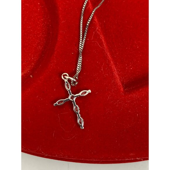 Sterling Silver Necklace & Ring Set Cross Pendant Christian GUC marked crystal - Picture 9 of 16